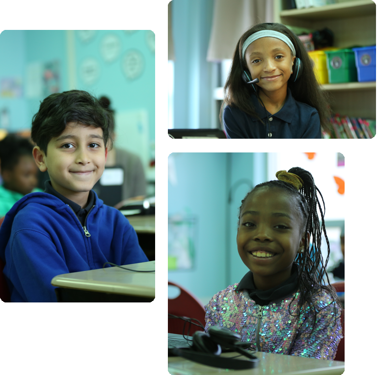 Students engaged in learning and interacting in a classroom collage