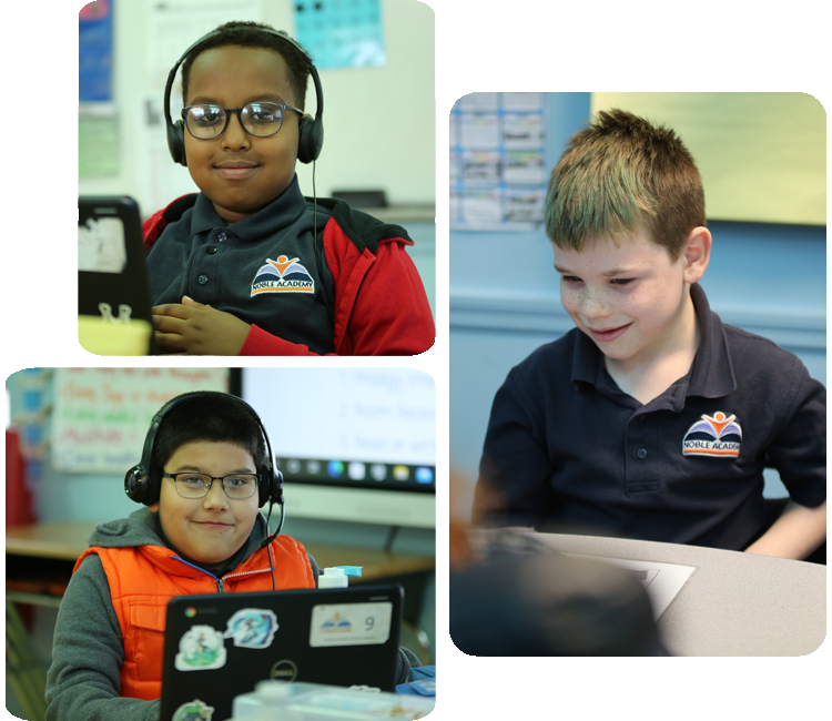 Collage showcasing various student activities including academics, science, and hands-on projects.